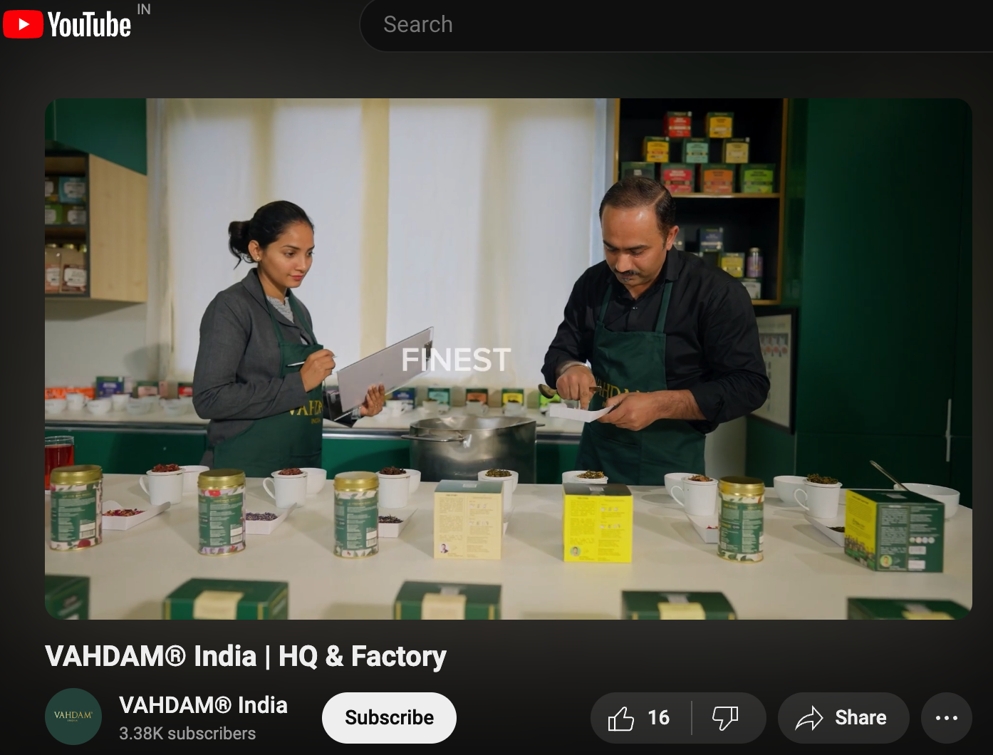 Image from Vahdam's YouTube channel on showing BTS at HQ& Factory as their marketing strategy. 