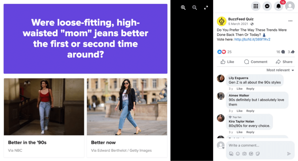 BuzzFeed Quiz interactive Facebook post example 