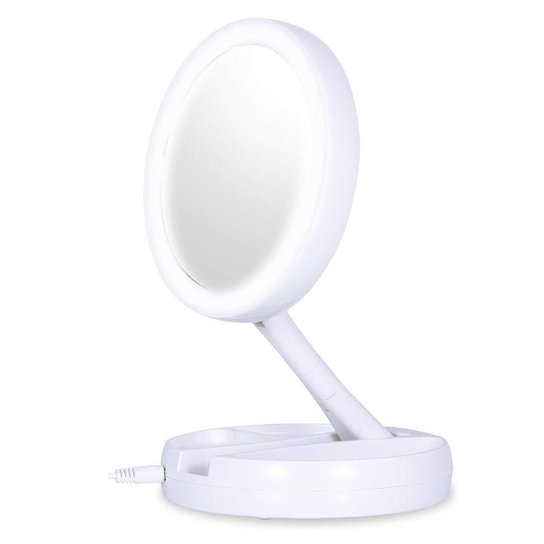 Espelho De Maquiagem Com Luz Led Aumenta 10X Dobravel e Portátil - Branco |  Zattini