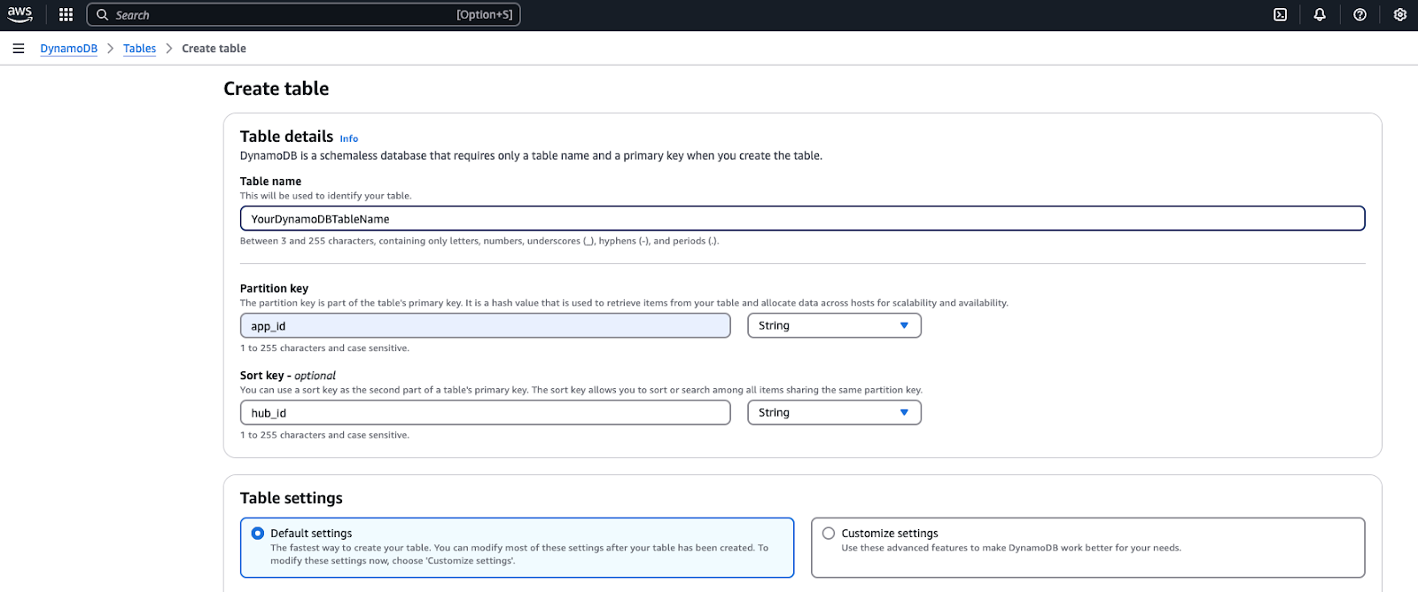 Creating a table with DynamoDB