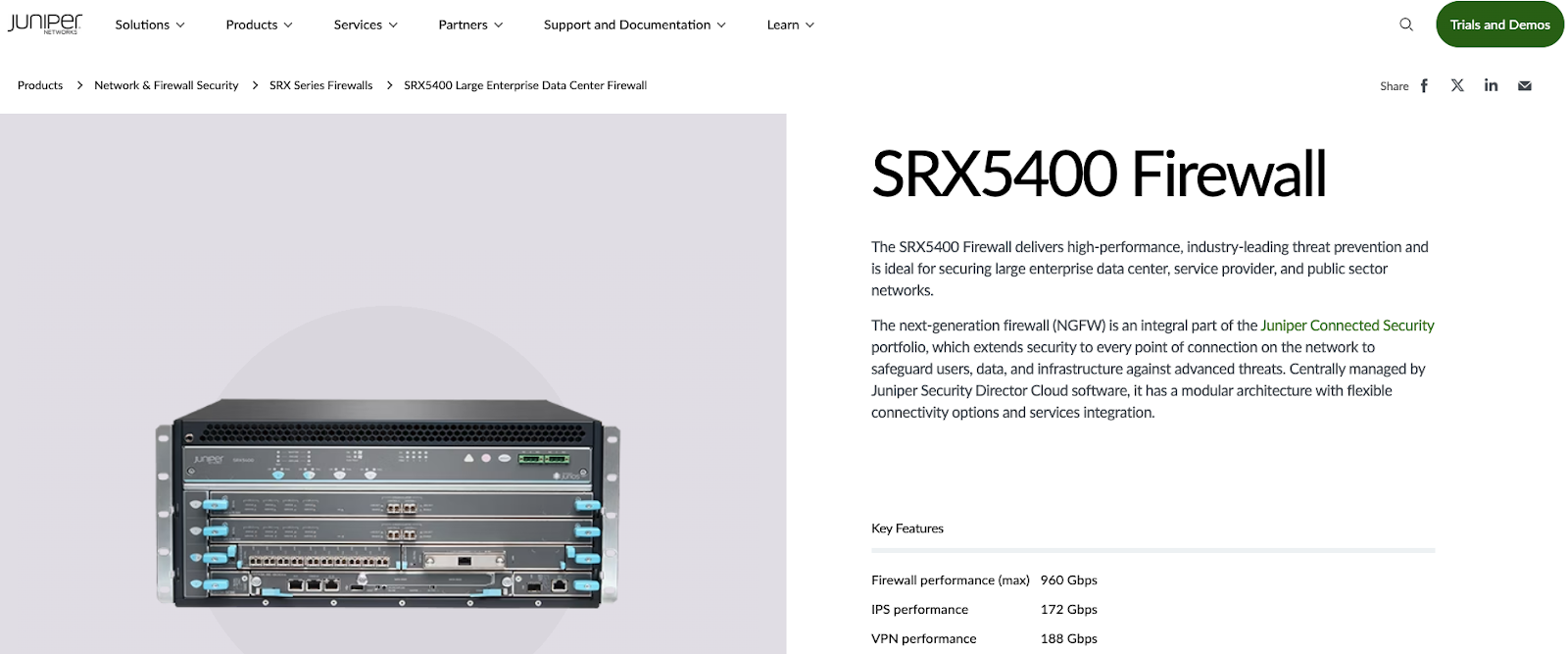 Screenshot of Juniper SRX5400 - Best enterprise VPN hardware for large-scale deployments.
