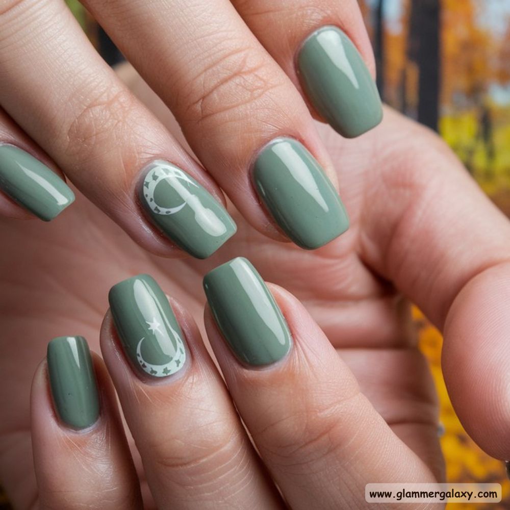 Korean fall nails having Serene Sage Green
