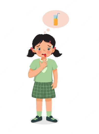 Premium Vector | Little girl sweating and feel so thirsty thinking of drinking orange juice