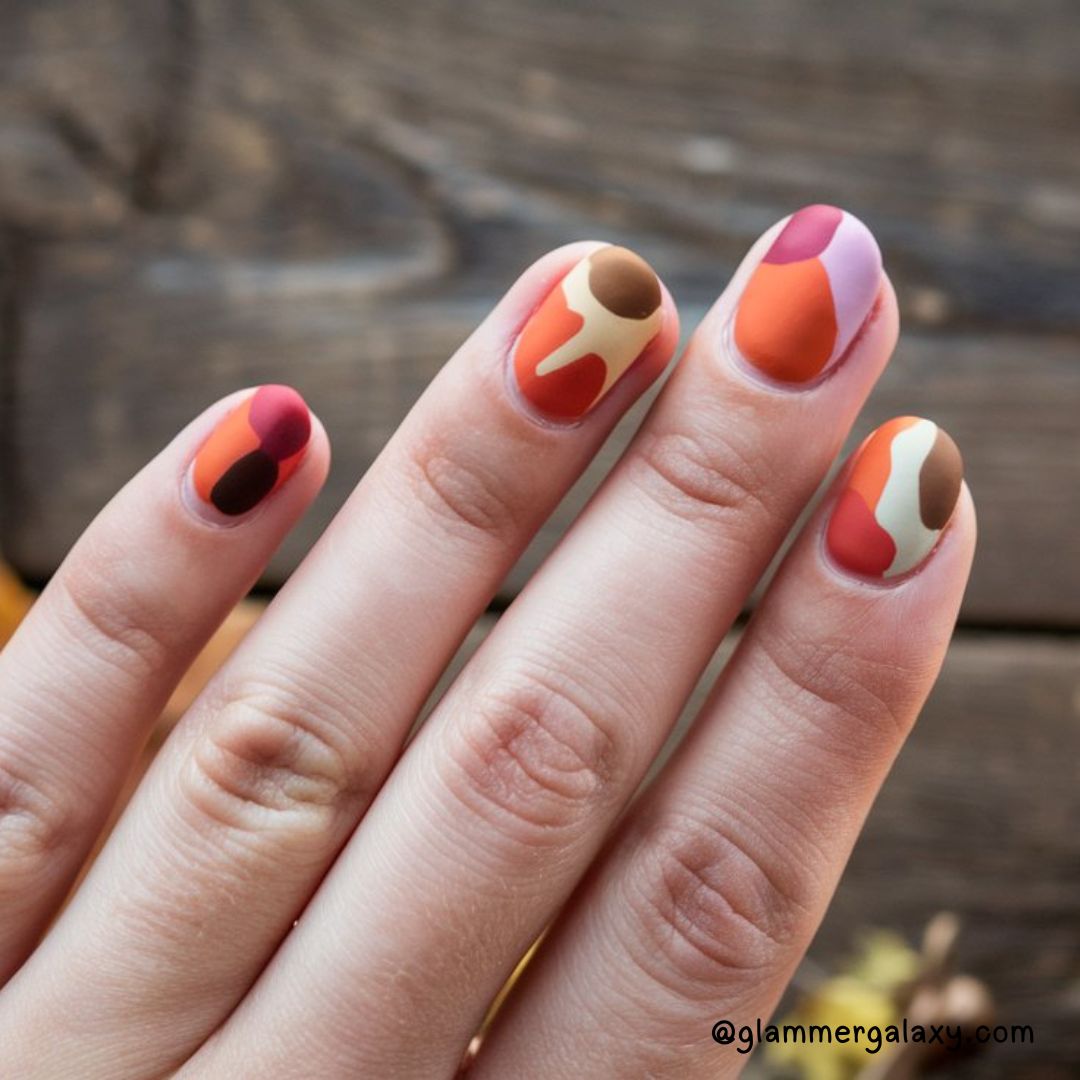 Bold Fall Nail Art Designs Having Abstract Fall Patches
