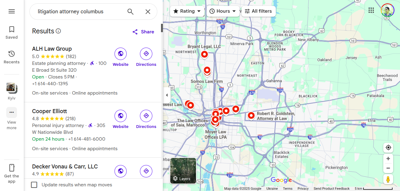 Google Maps search returns hundreds of results.