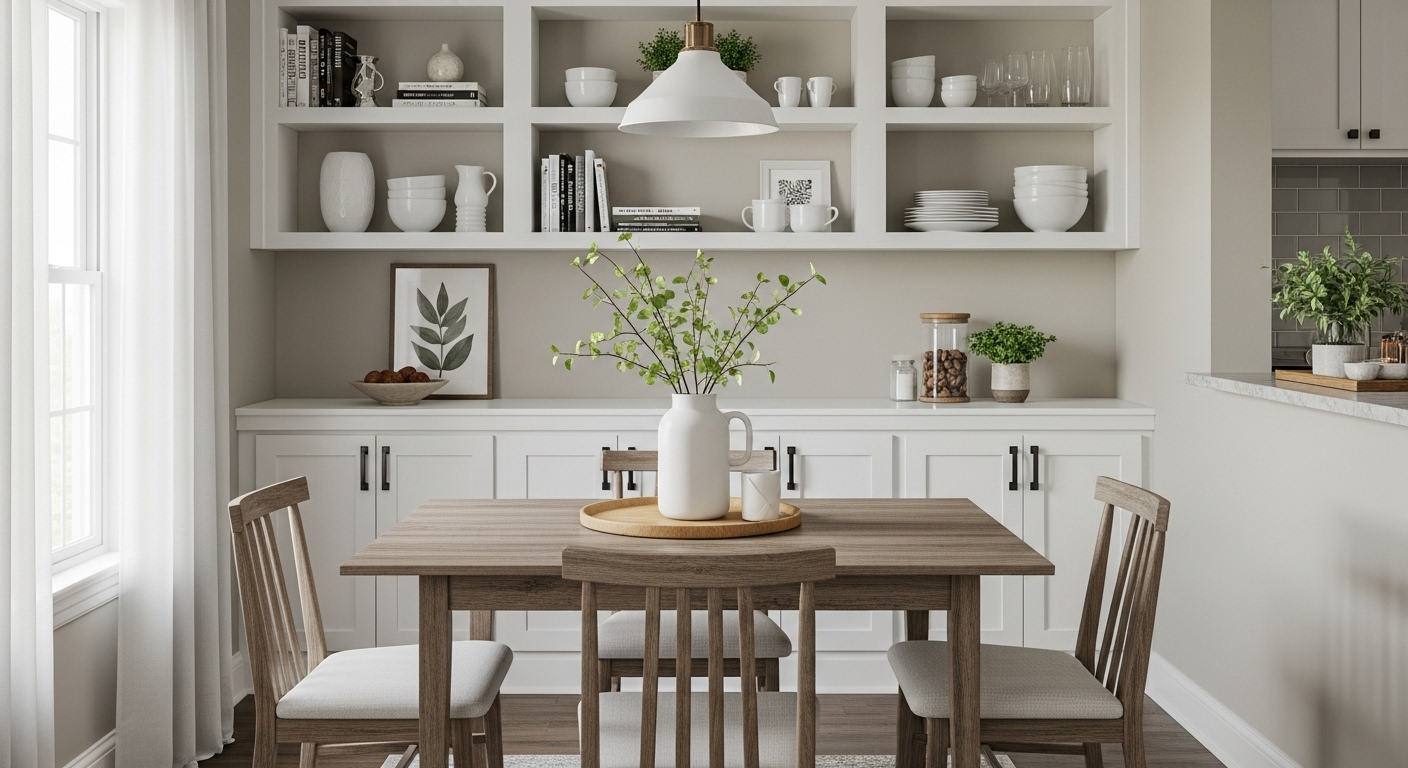 Dinning table with vertical Shelves