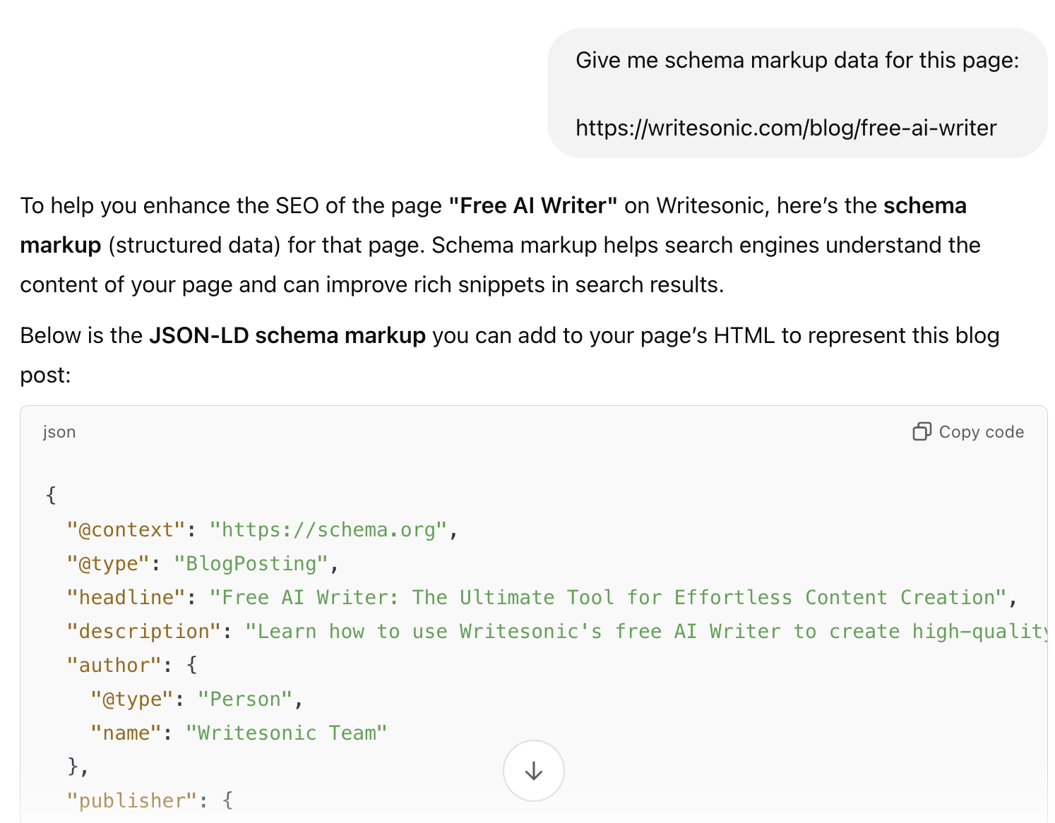 ChatGPT for SEO - Creating schema markup