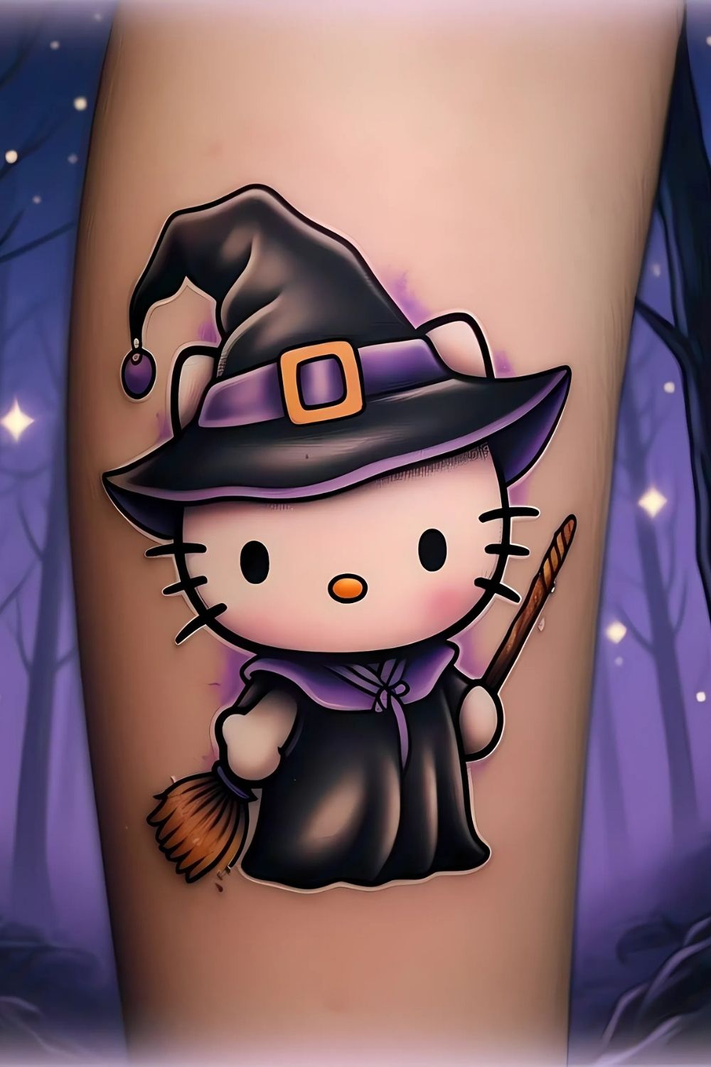Hello Kitty as a Witch Tattoo