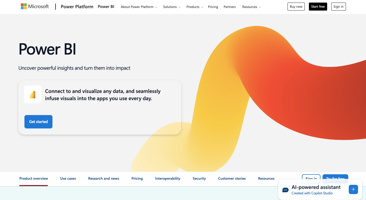 Microsoft Power BI homepage