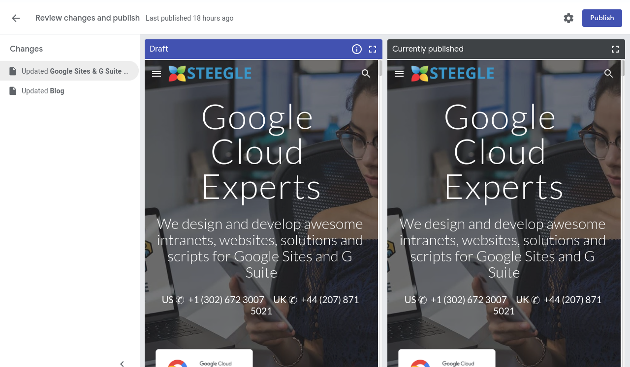 Examiner les modifications et publier - nouveaux sites Google