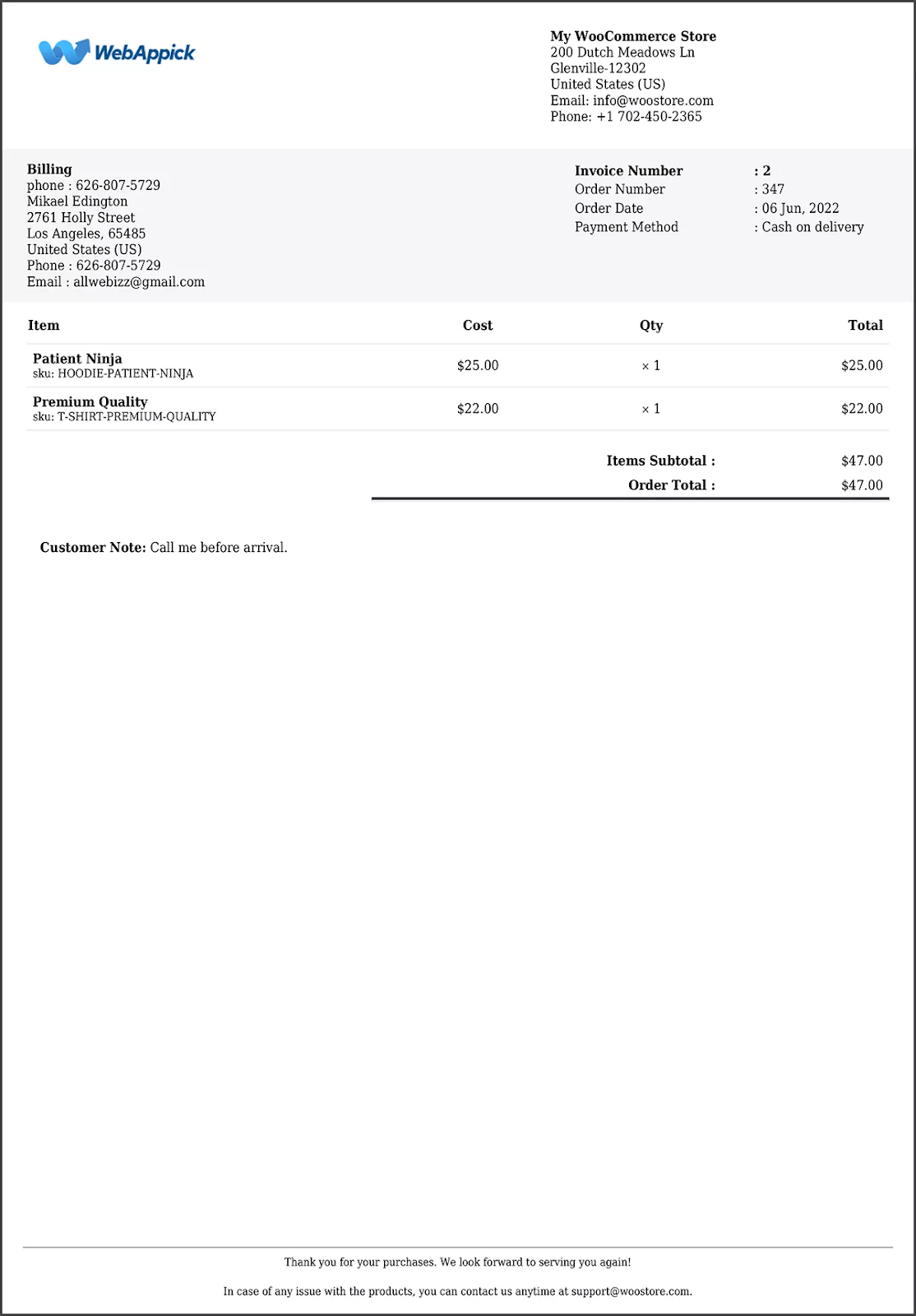 example of an invoice