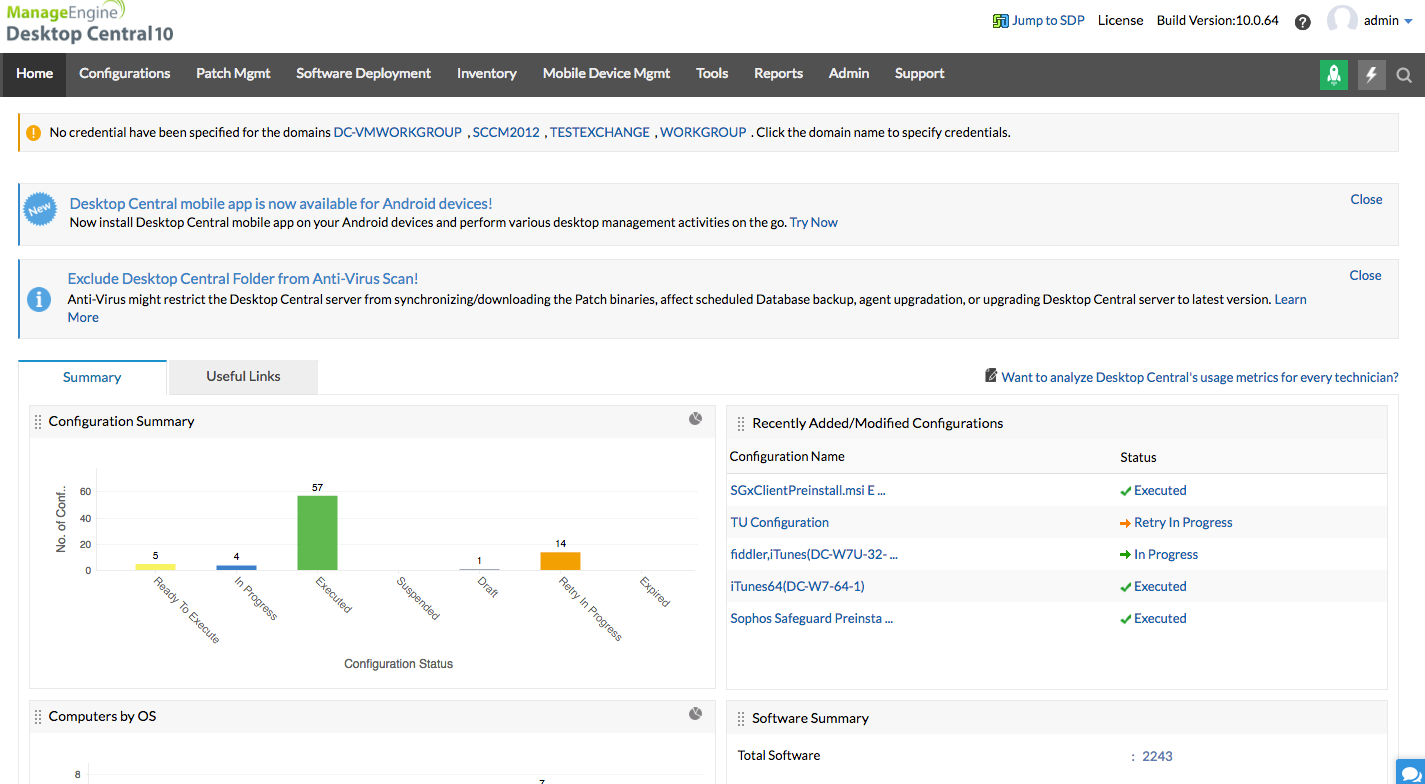 Screenshot of the ManageEngine dashboard (via G2).