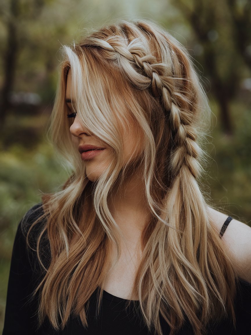 3. Honey Blonde Highlights with Braid