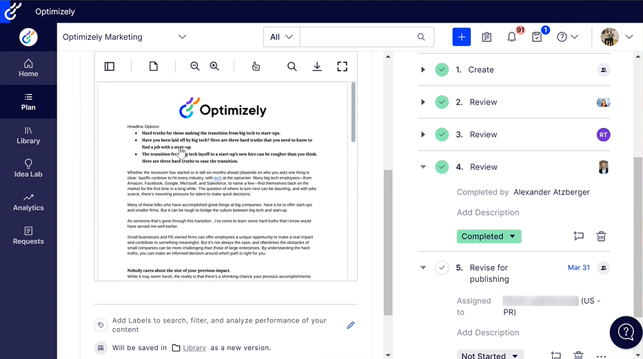 Launch at test content marketing campaigns with Optimizely