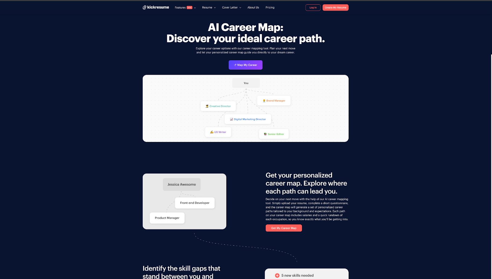 Kickresume's Career Map feature displaying potential career paths