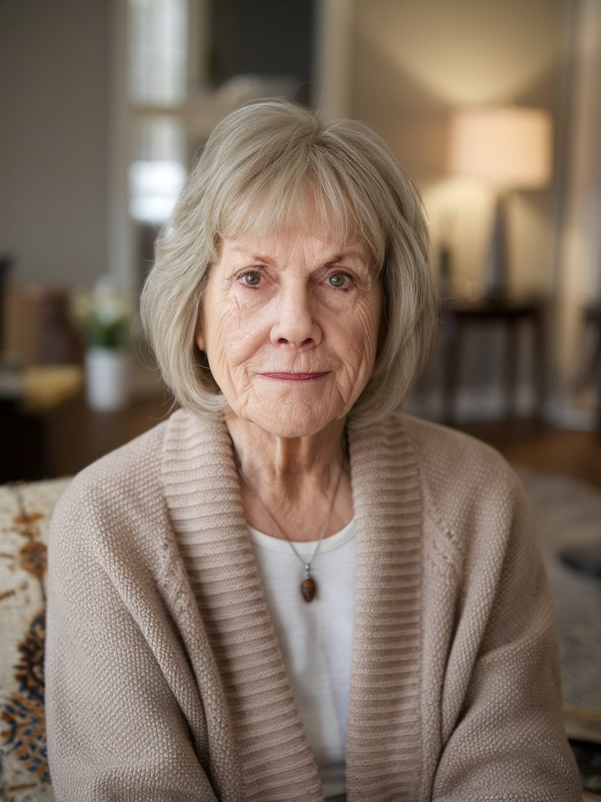 3. Chin-Length Bob with Curtain Bangs

