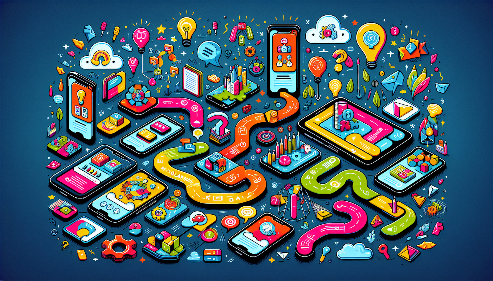 An illustration depicting various microlearning apps and their features.