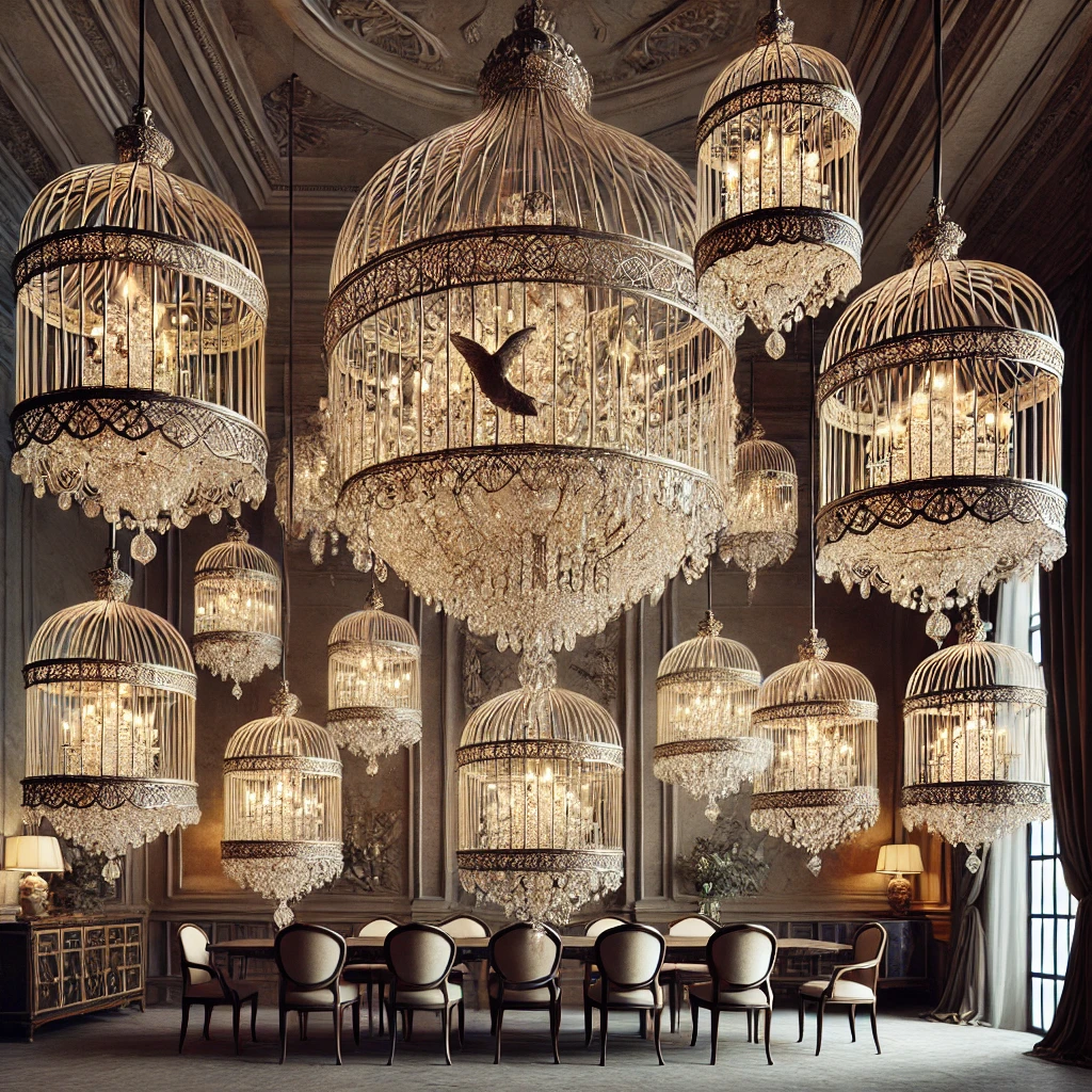 Chic illumination within ornate metal cages.