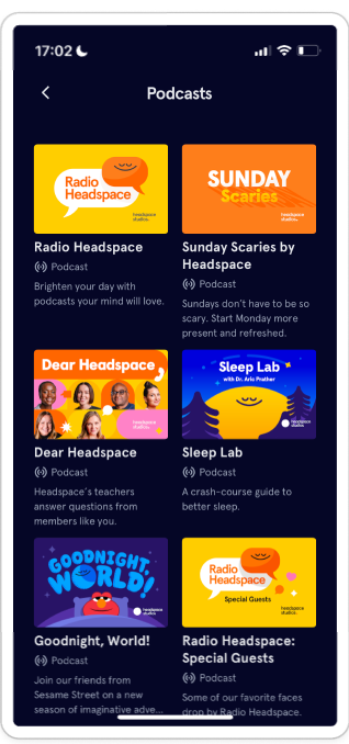 Headspace冥想app 使用介面 - Podcast