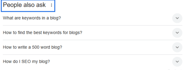A snapshot of the People Also Ask section in Google showing different search queries and questions