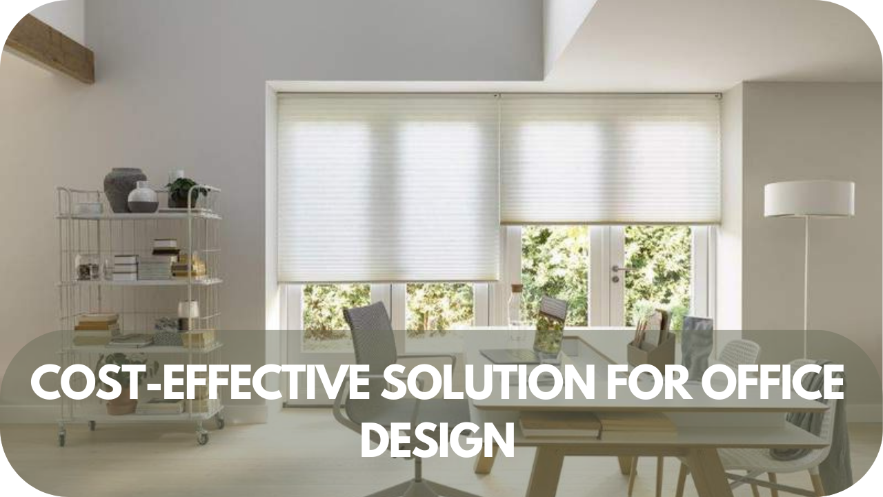 Affordable roller blinds in a stylish office, offering a cost-effective solution for functional and modern design.