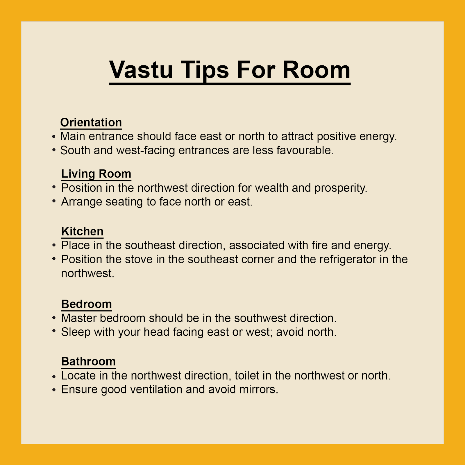 Vastu tips for different rooms