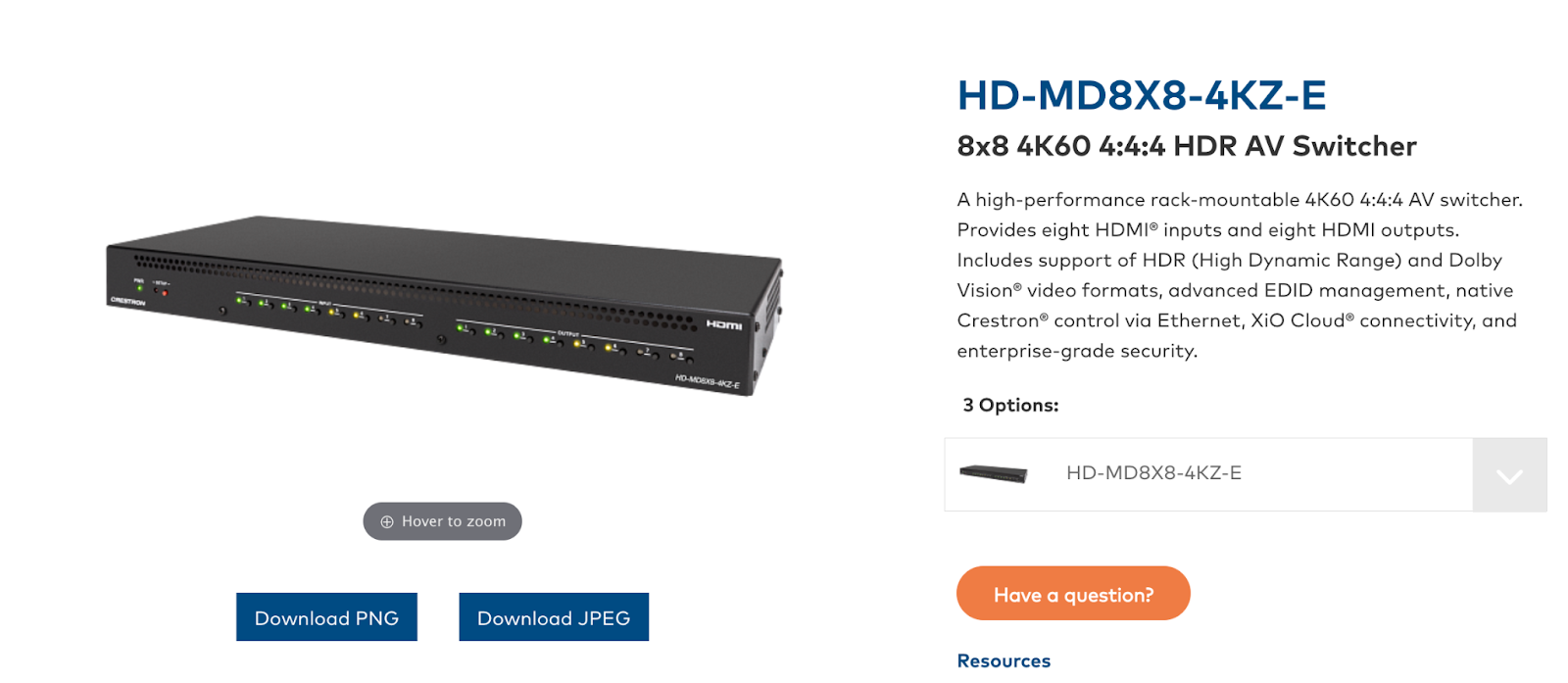 Screenshot of Crestron HD-MD8X8-4KZ-E - Best overall HDMI switch.