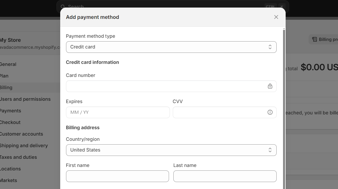 Bank Account for Shopify invoices