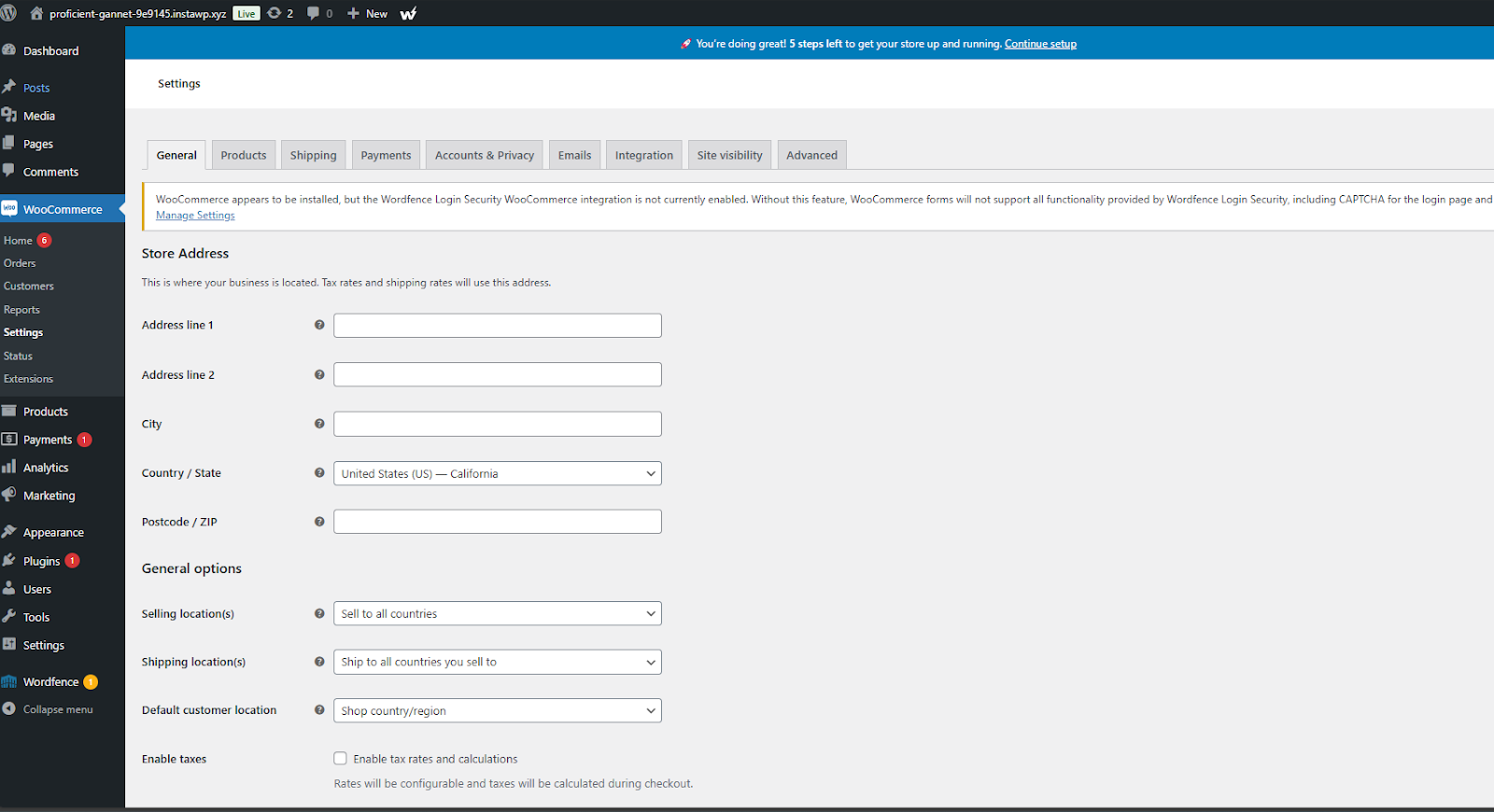 Set-up the WooCommerce store and change its settings 