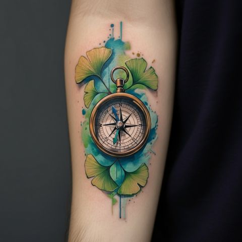 Ginkgo with a Compass Tattoo