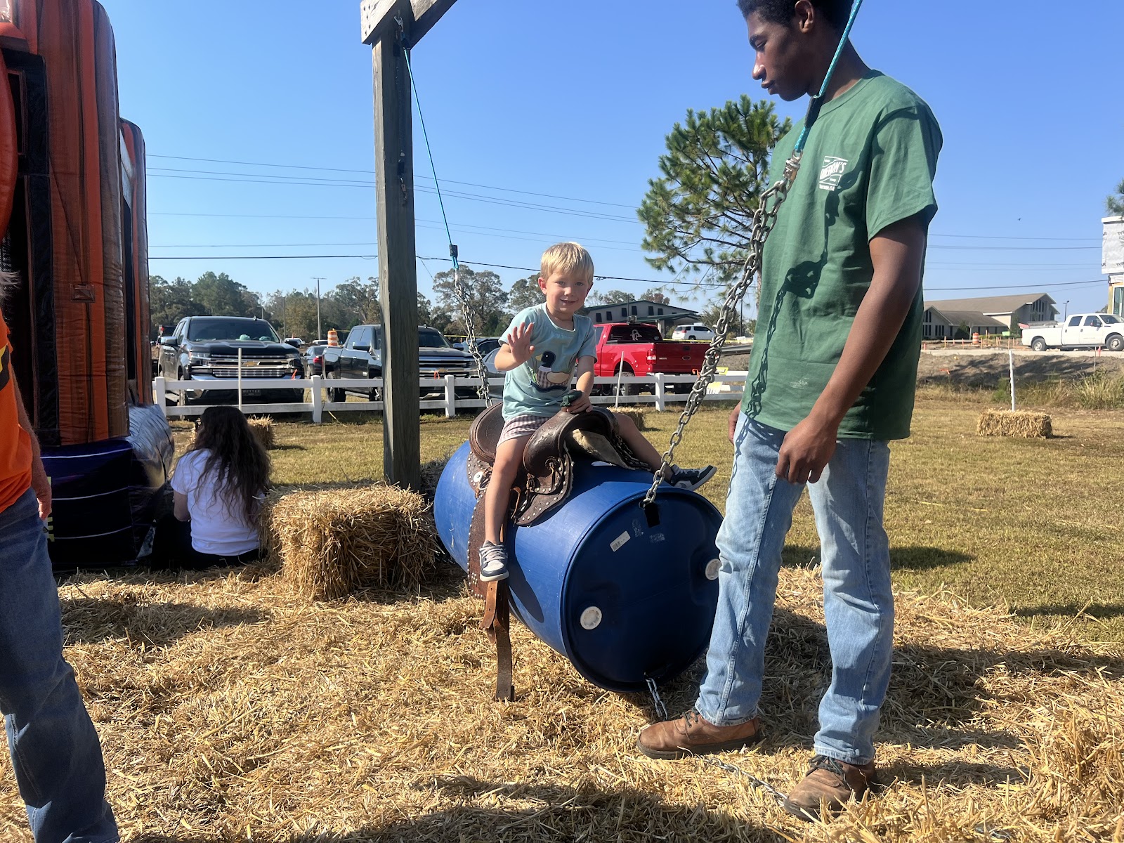 young boy on barrel ride