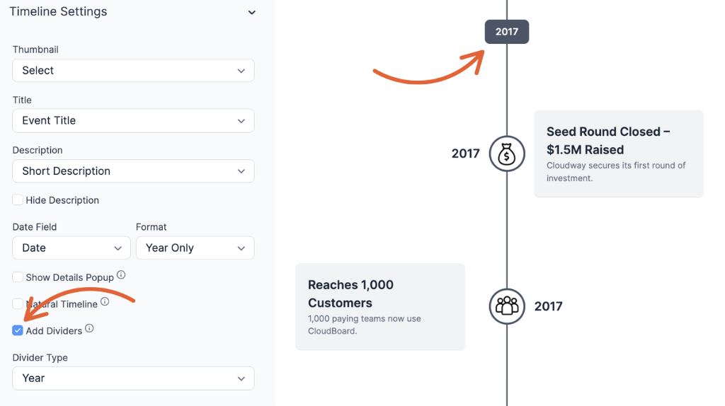 Add WordPress Timeline Dividers