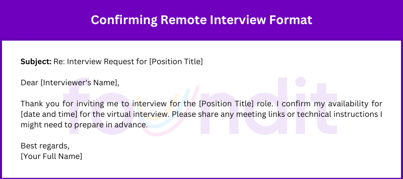 An email confirming the details of a virtual interview