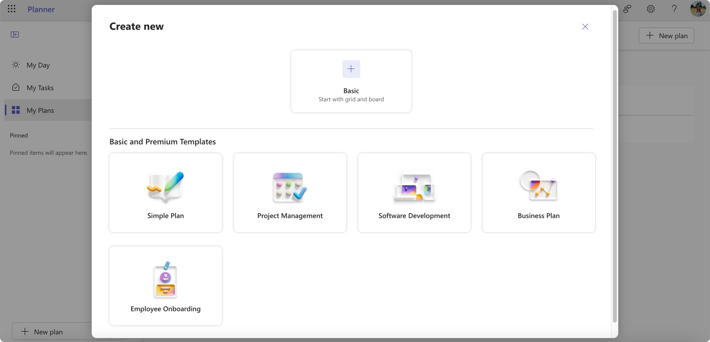 Pic. 2. Creating a new plan from scratch or choosing from the available templates.