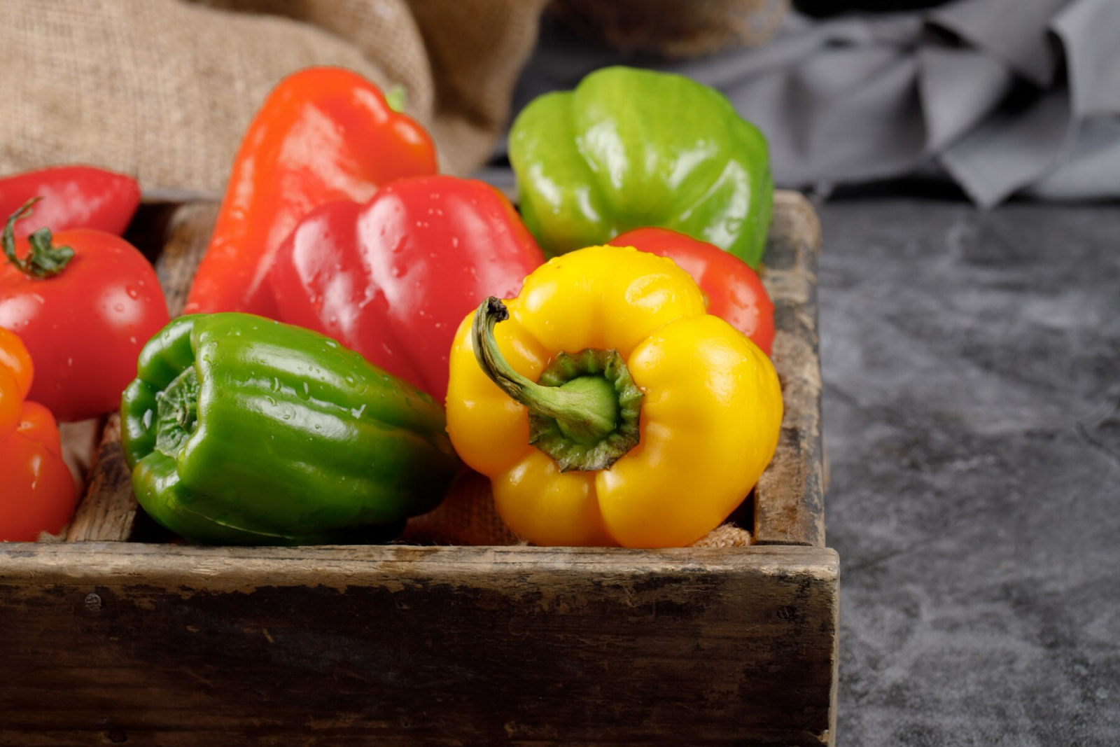 Bell peppers in a tray