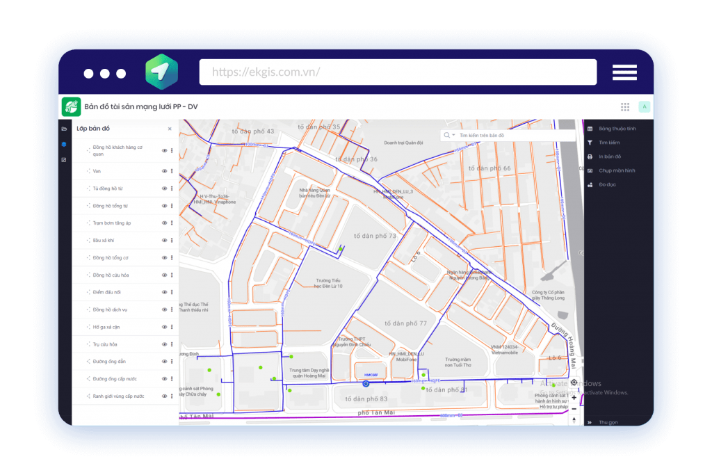 Bản đồ tài sản mạng lưới cấp nước của eKMap (ảnh: eKMap)