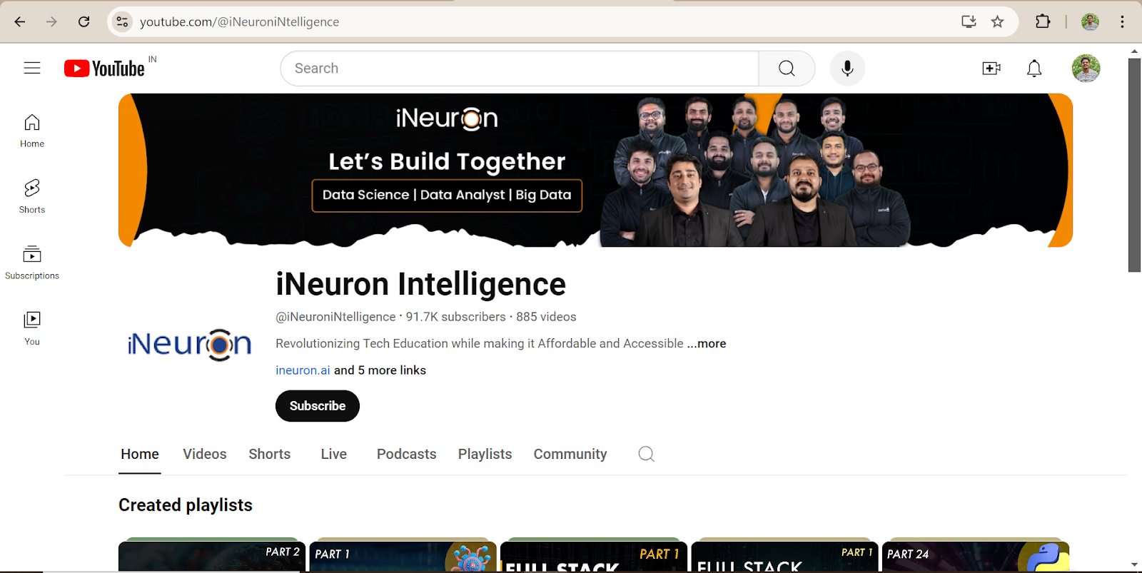 iNeuron Intelligence YouTube channel