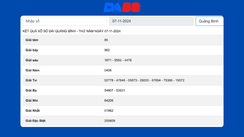 Kết quả xổ số Quảng Bình ngày 07/11/2024