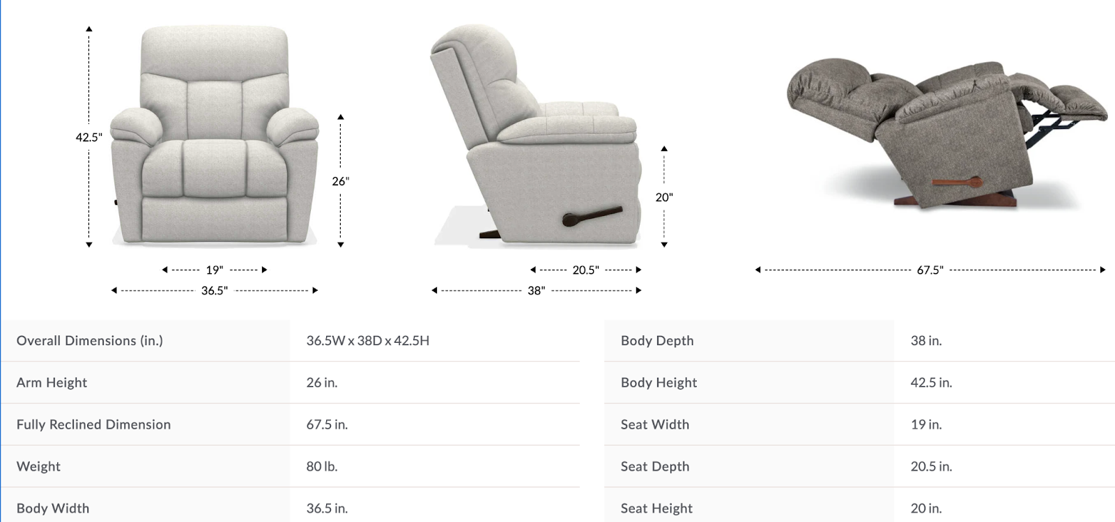 morrison rocking recliner dimensions