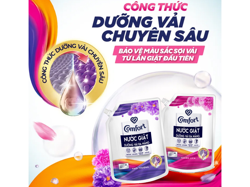 Nước giặt Comfort - Hương thơm quyến rũ, quần áo mềm mại