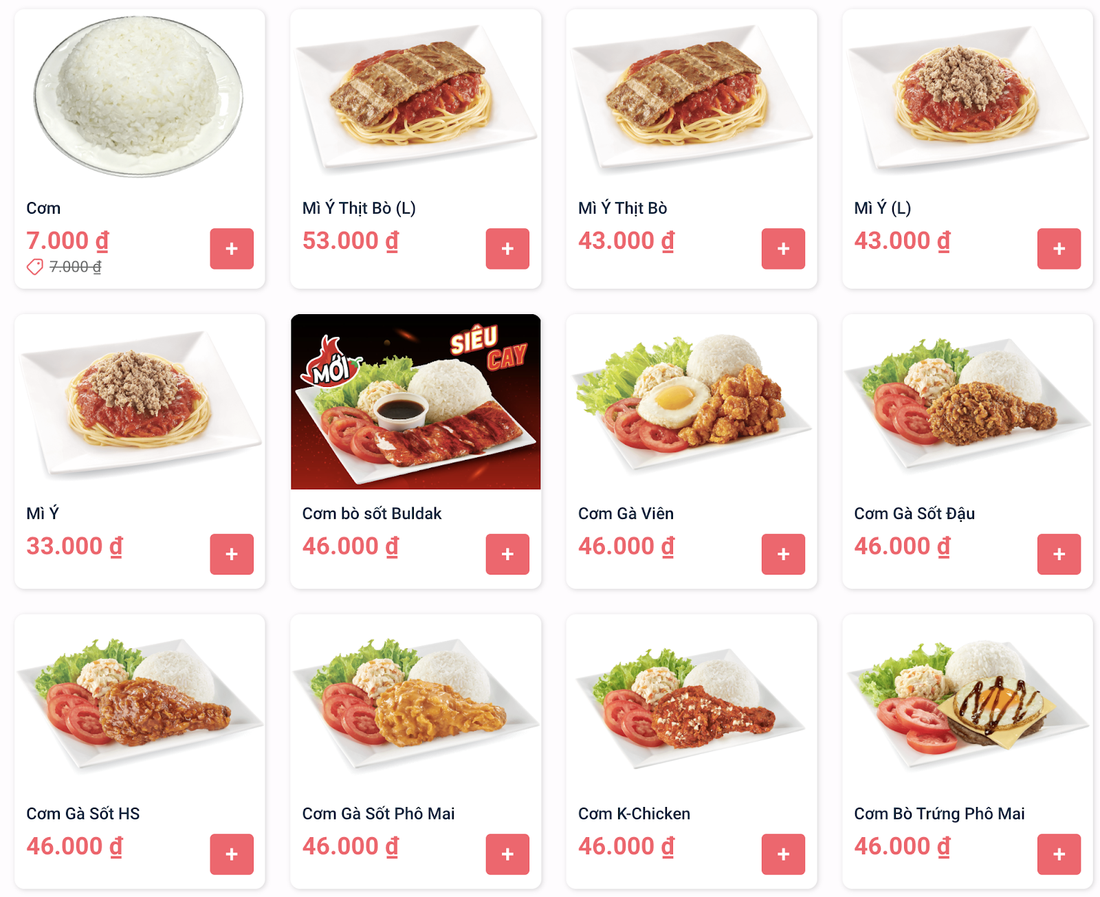 Menu Lotteria: Cơm - mỳ ý