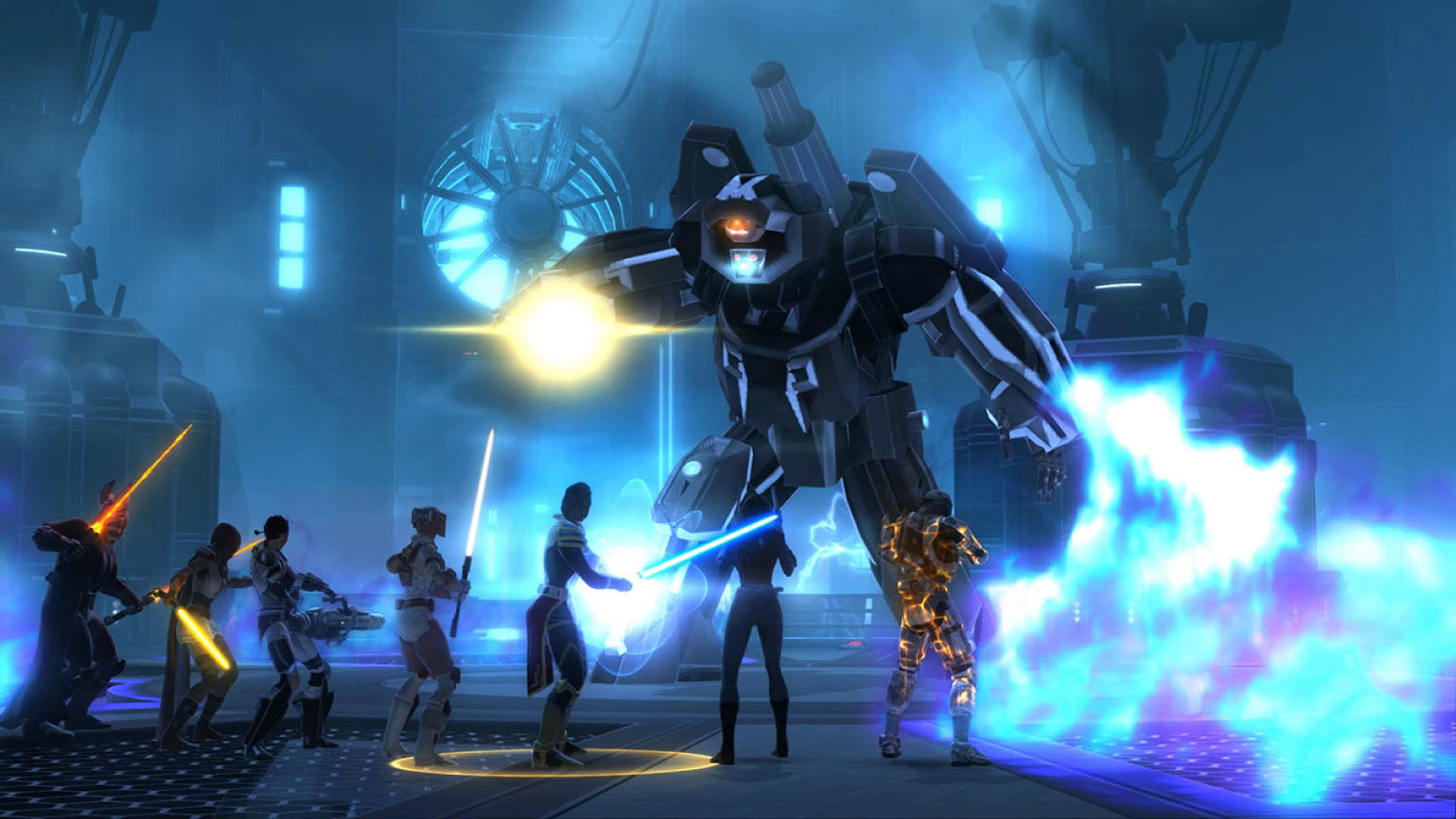 Screenshot depicting a boss fight during Star Wars: The Old Republic gameplay