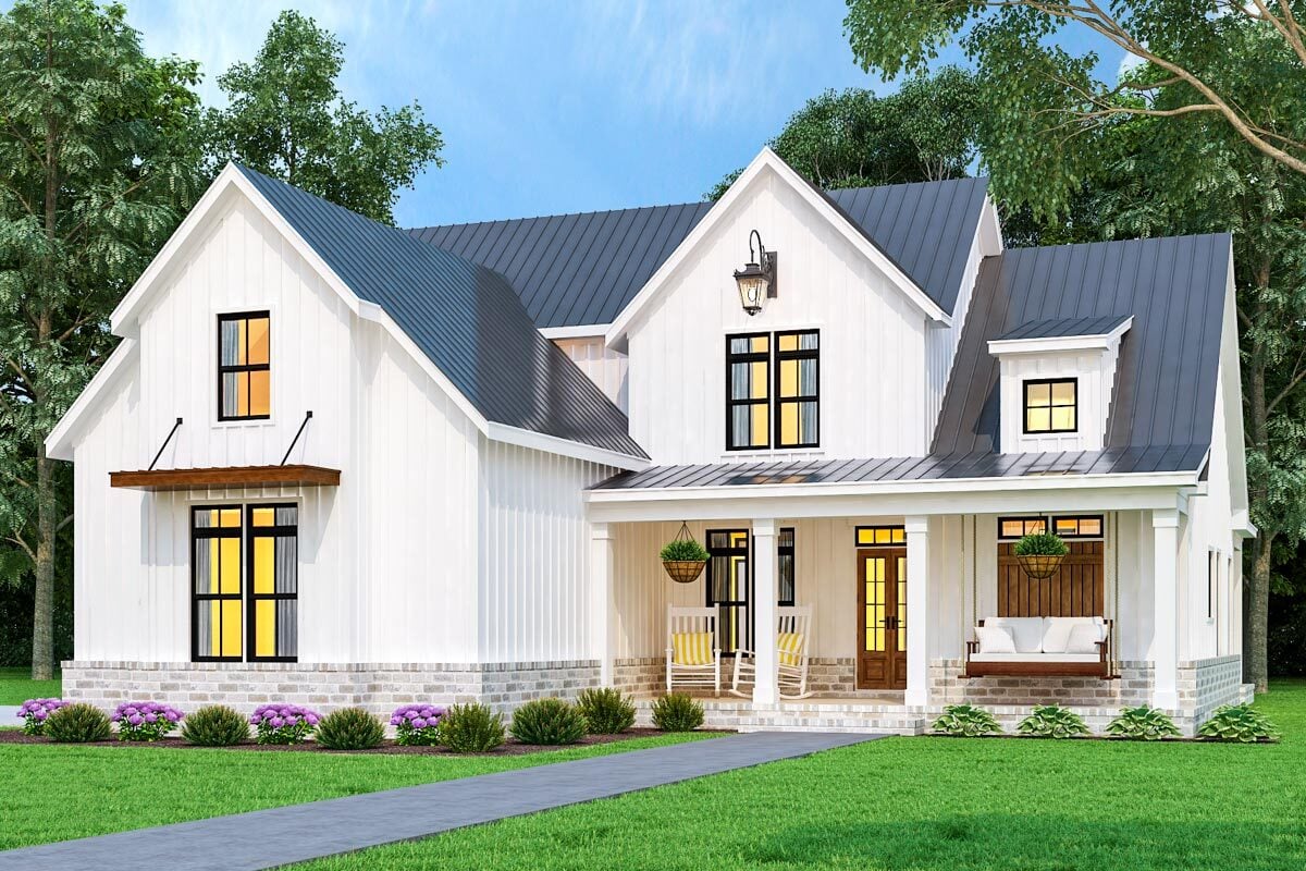 3-Bedroom Two-Story Country Home with Rear Wraparound Porch