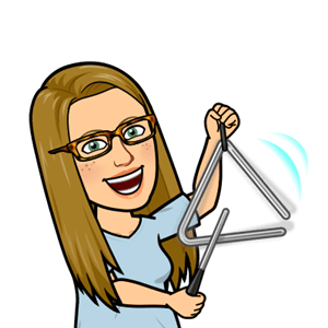 Bitmoji of Ms. Mercer playing triangle