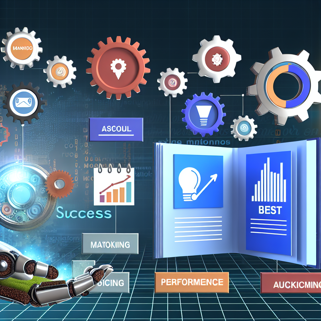 A futuristic digital illustration featuring gears, charts, and a robotic arm, representing concepts of success, performance, and automation in a high-tech business environment.