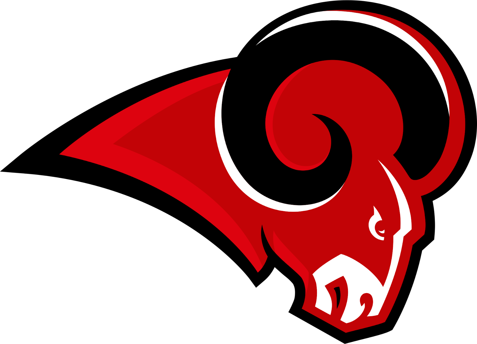 Illustration of a stylized ram head with bold red and black colors, showcasing fierce, angular horn and a dynamic, powerful expression.
