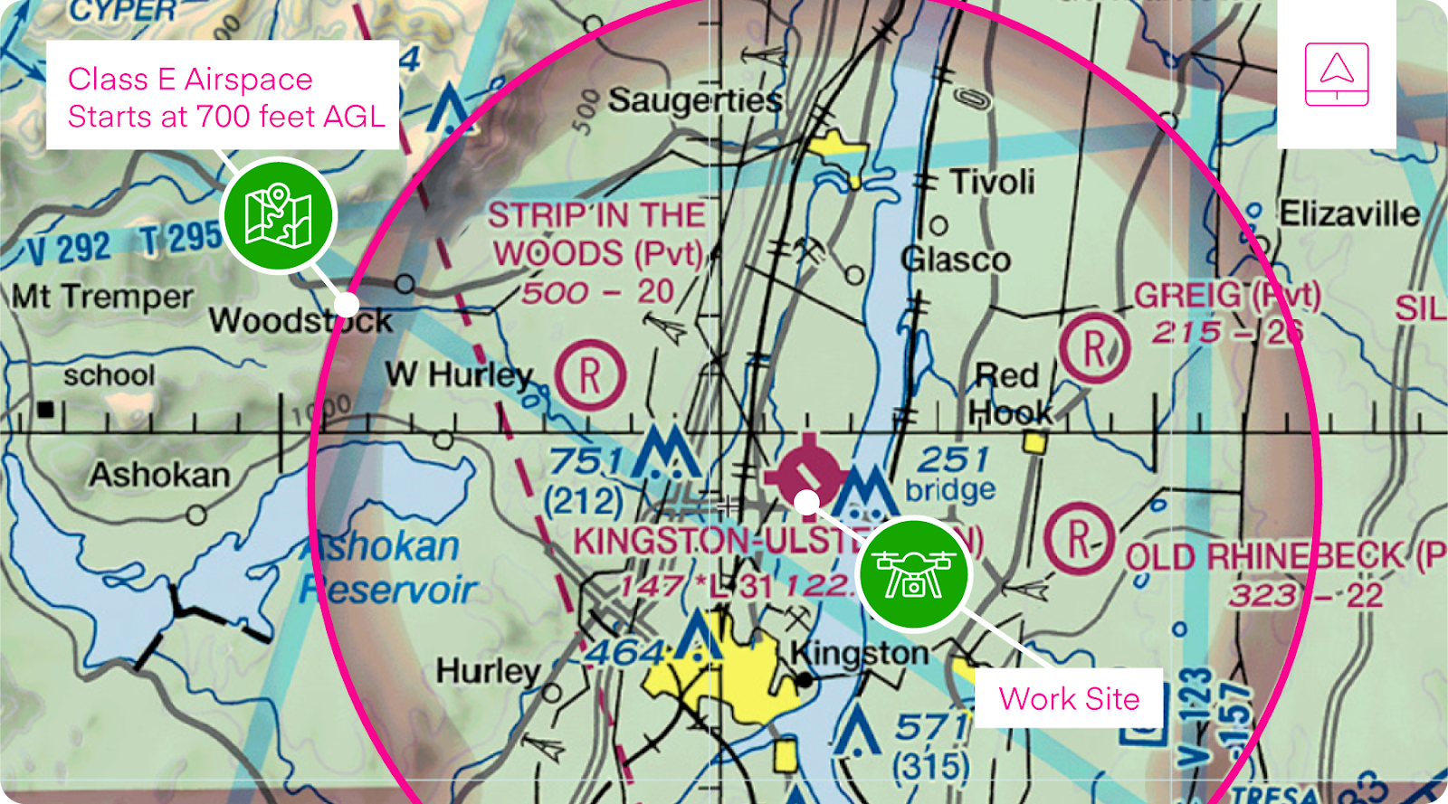 The airspace surrounding the work site as shown on a sectional chart.