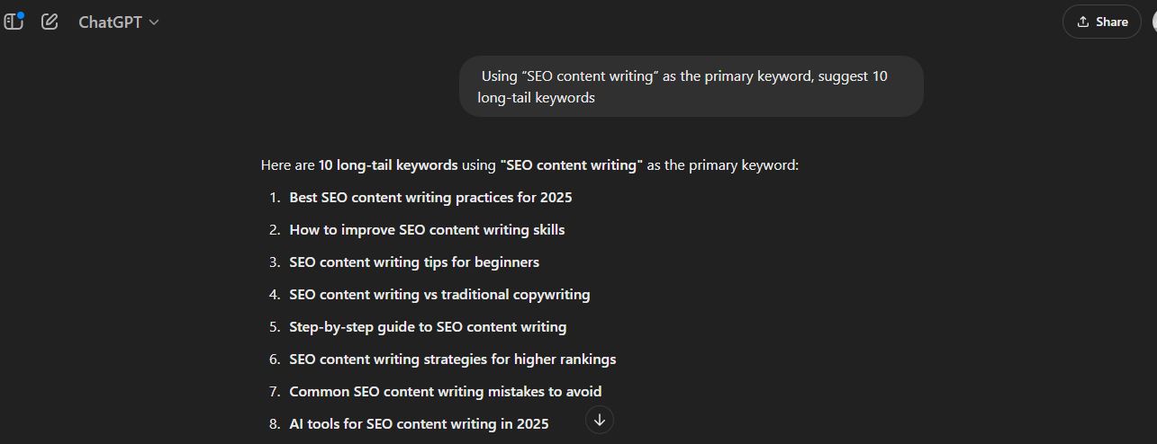 prompt for suggesting Long-Tail SEO Keywords