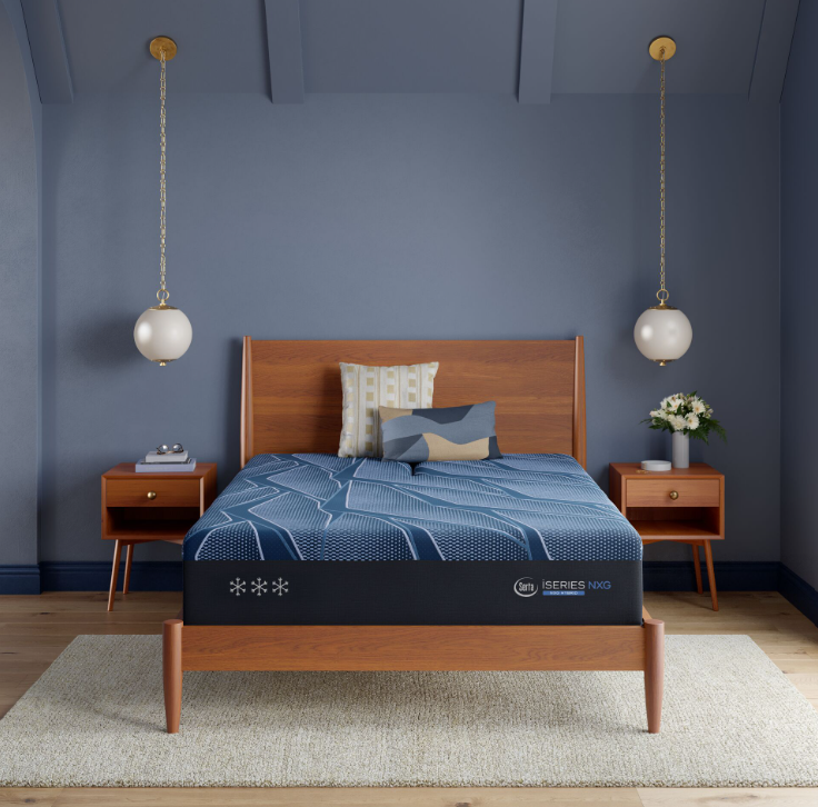A bed with a mattress and two lamps

AI-generated content may be incorrect.
