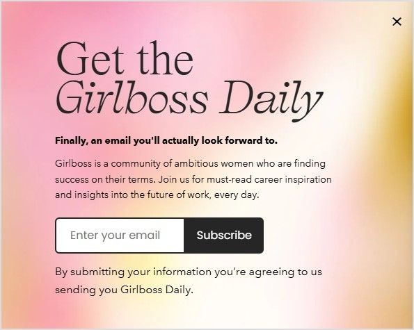 Example of Girlboss Daily scroll box CTA overlay